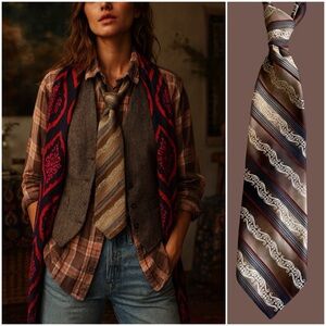 Vintage Men’s Contemporary JCPenney Brown Stripe Pattern Tie